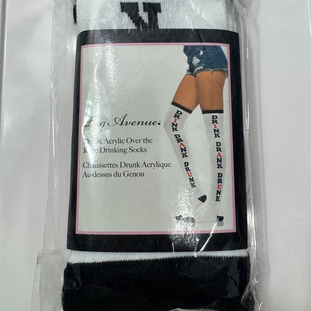 Leg Avenue Drunk Over the Knee Socks White Black Red One Size NIP